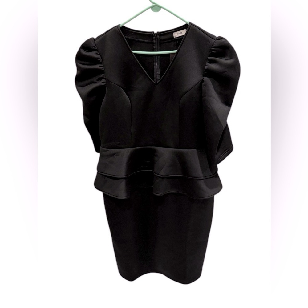 Aomei Women’s Black Plus Size Dress Puff Sleeve BodyCon Soft V Neck Size 2XL New